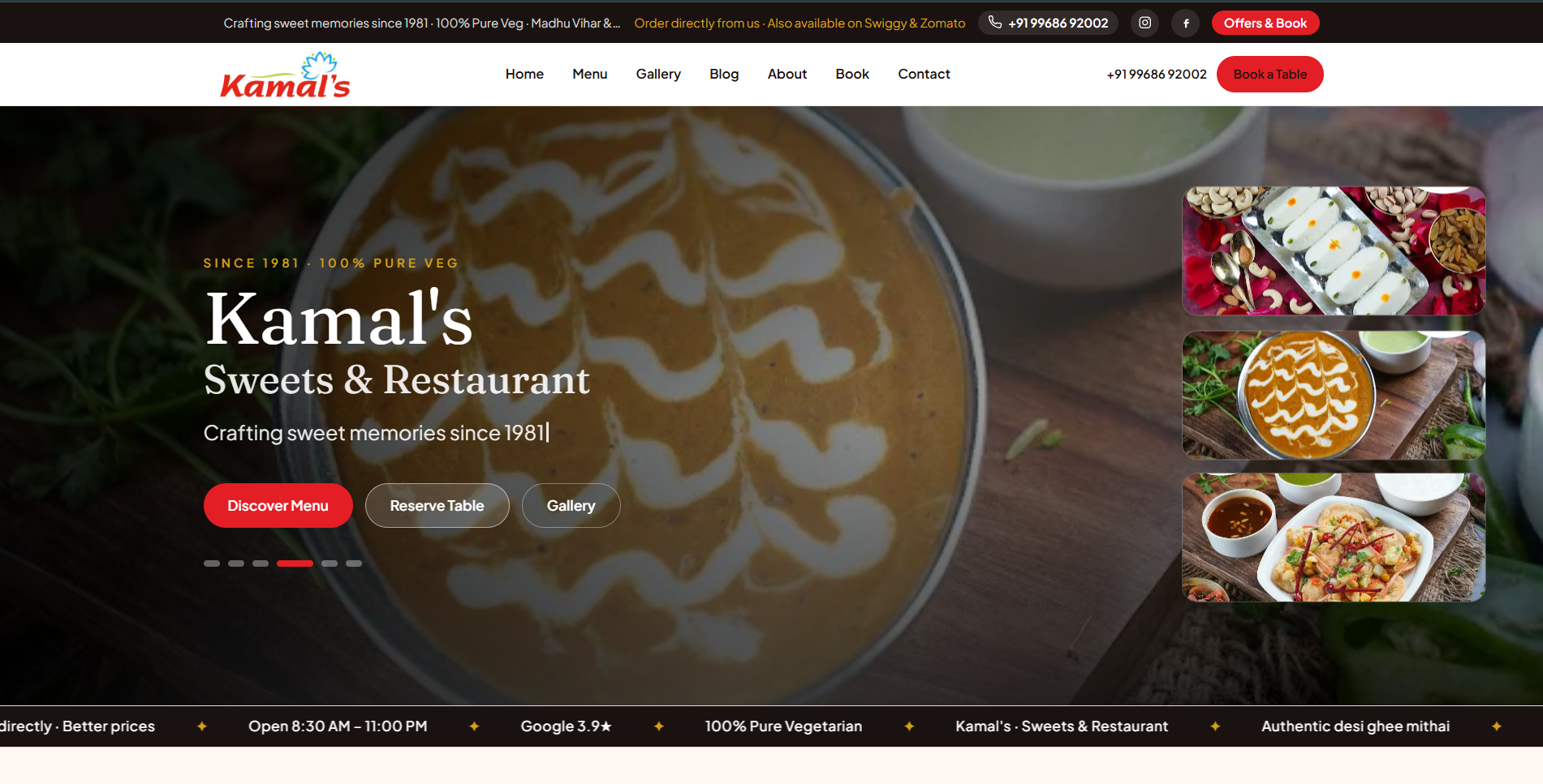 Kamal Sweets website preview