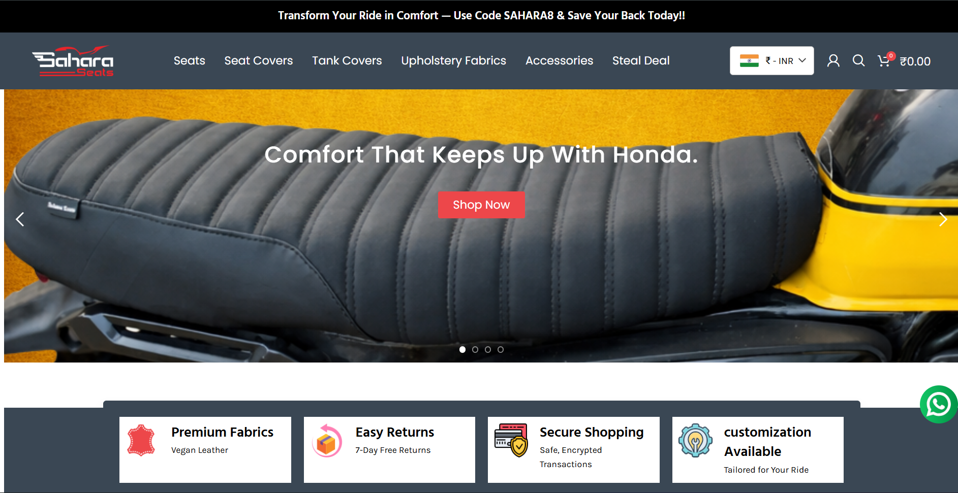Sahara Seats website preview